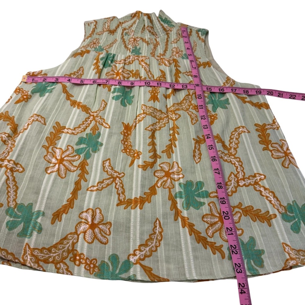 Joie Women's Sleeveless Top Floral Print Smocked Mock Neck Green Size M - Picture 8 of 8